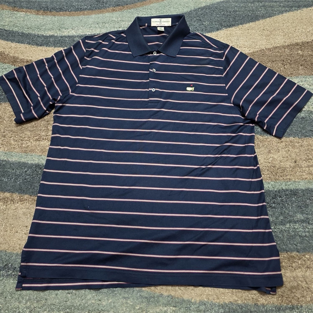 Masters Logo Golf Polo Shirt Fairway & Greene Men’s L Navy Stripe Embroidered - Picture 2 of 7